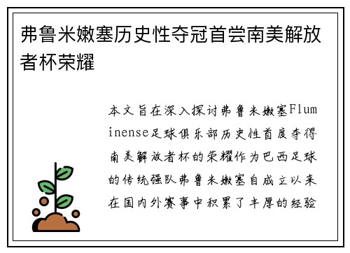 弗鲁米嫩塞历史性夺冠首尝南美解放者杯荣耀